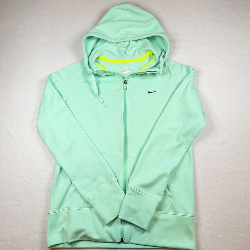 Nike Therma-FIT Full Zip Hoodie Mint Green Neon Yellow Women Medium 0360
